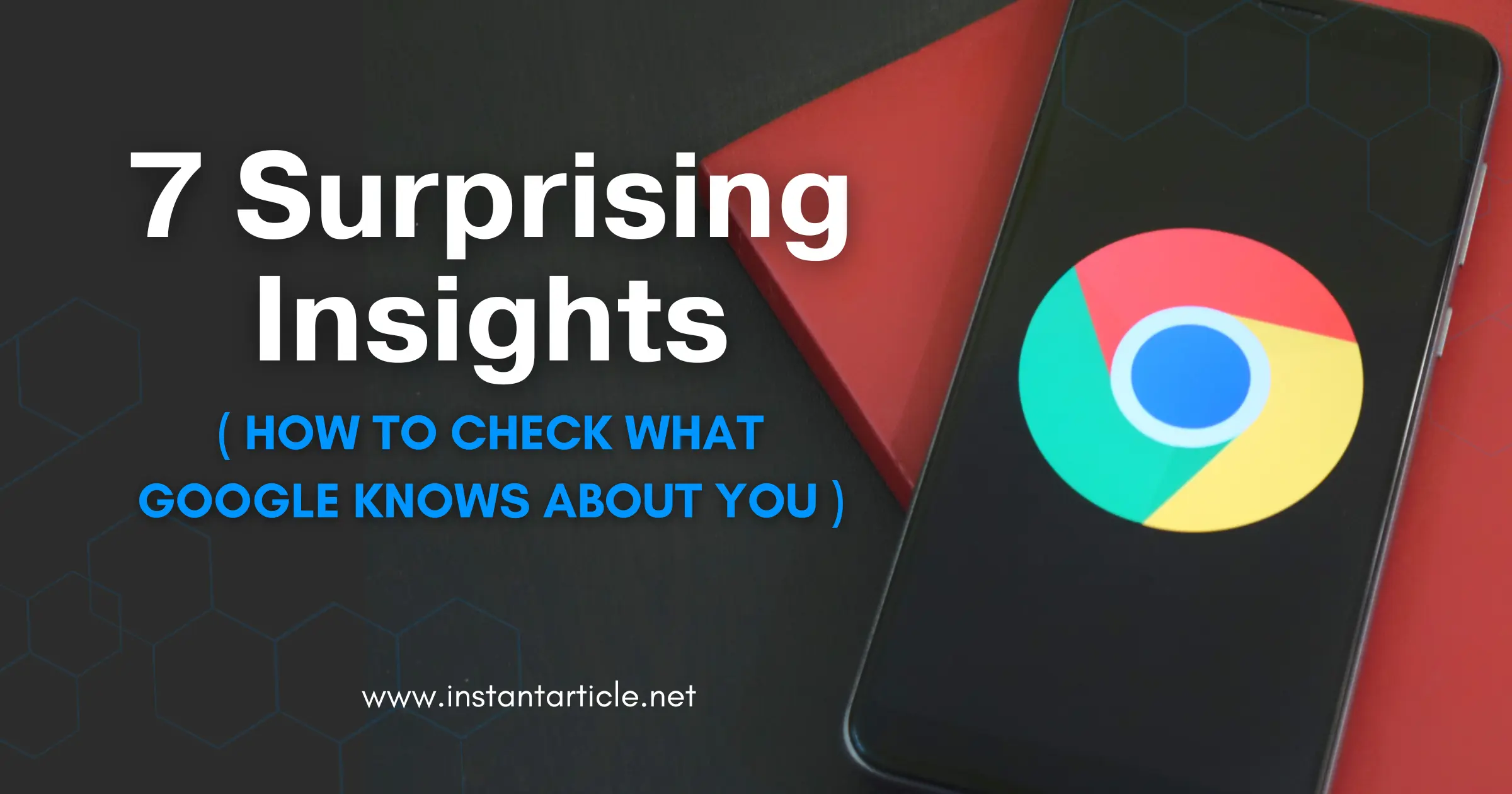 Phone displaying Google logo with article title and URL instantarticle.net.